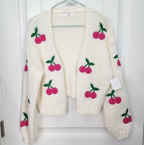 NEW! Altar'd State Cherry Embroidered Cardigan in Ivory, Size XS - Picture 2 of 7